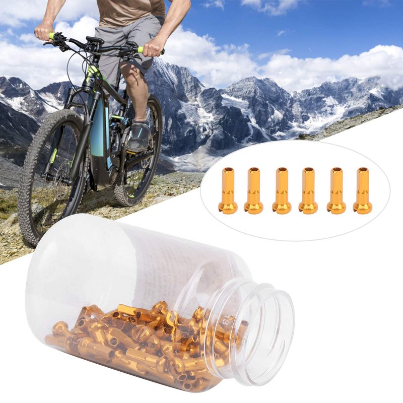 Keenso Spoke Nipples, 100 Pcs Aluminum Alloy Spoke Spoke Nipples Spoke Cover Cycling Accessory(Gold)