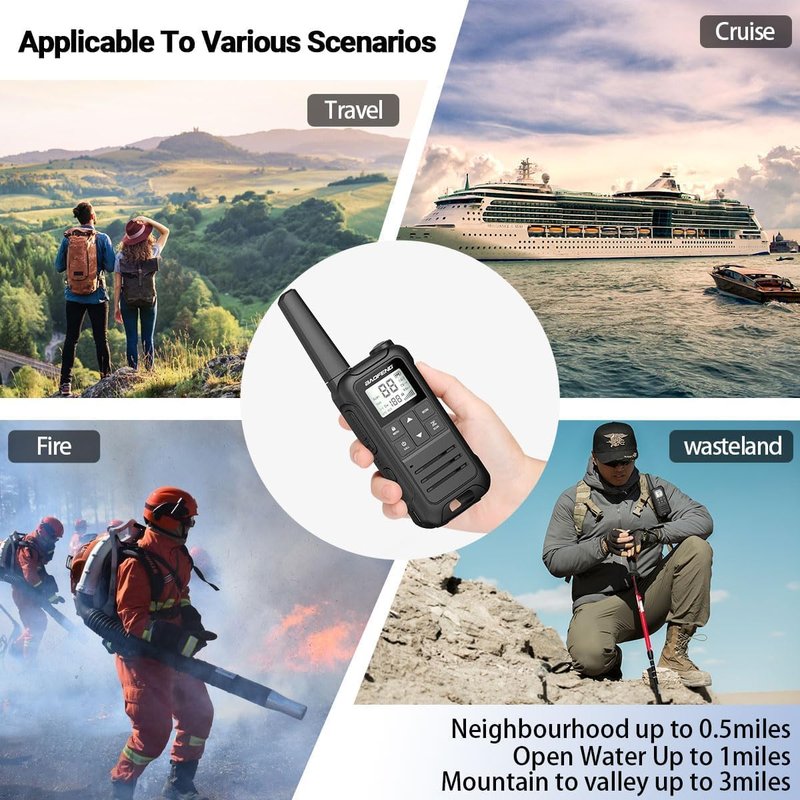 Long Range Walkie Talkies - Rechargeable FRS Two Way Radio | 4-Pack with 1400mAh Battery, USB-C, NOAA & Flashlight for Camping