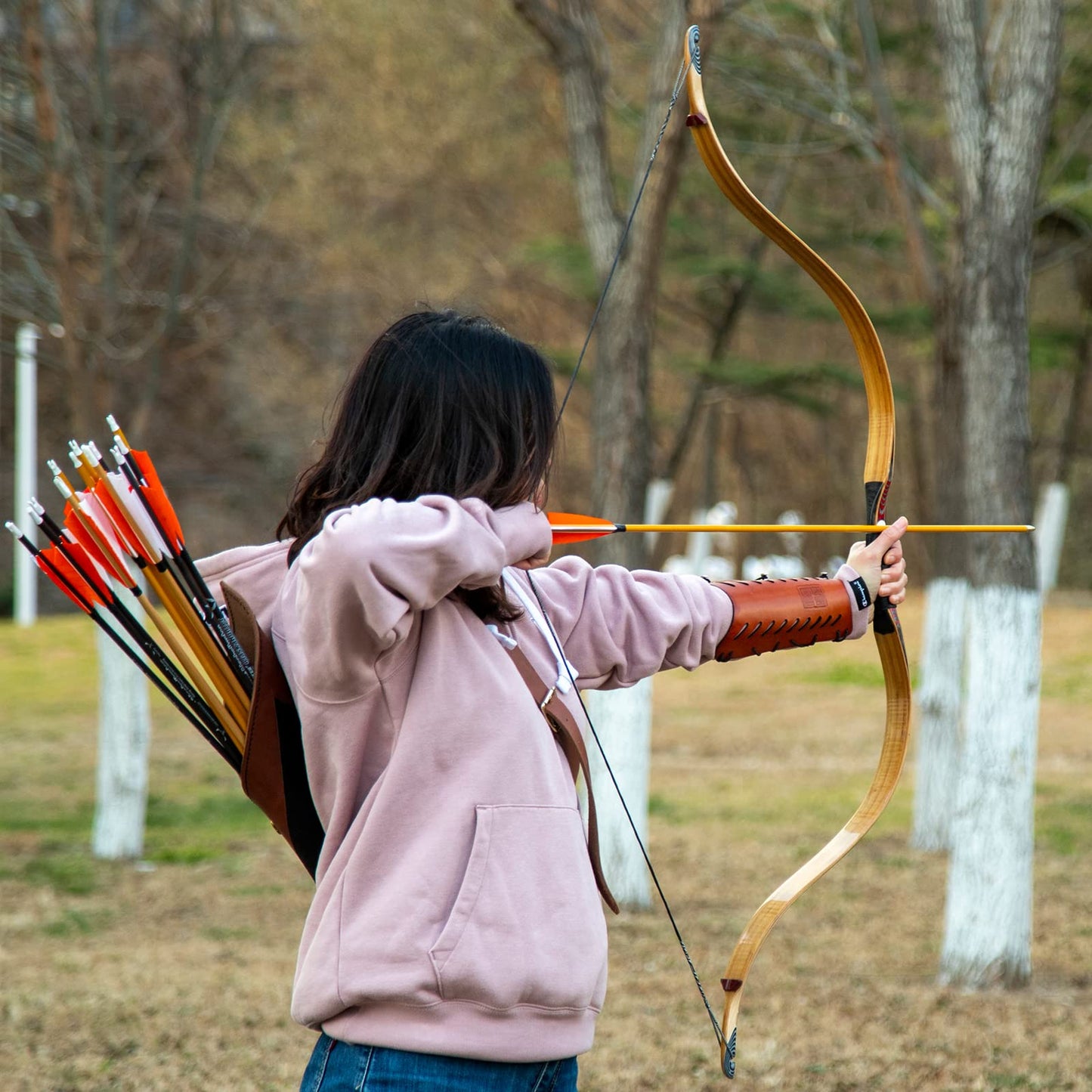 Deerseeker Archery 52" Longbow Traditional Handmade Recurve Bows Ambidextrous Horsebow Set for Adults & Youth Hunting Target Shooting (horsebow Set 25lbs)