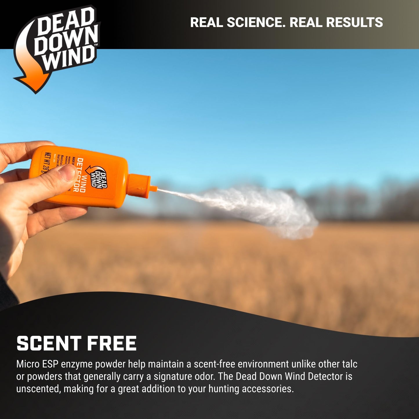 Dead Down Wind Hunting Wind Detector | Odorless Wind Direction Indicator, Longer Range Visibility, Detects Subtle Breezes, No Clumping, Mess Free Formula | Secure Squeeze Bottle | .98 Oz Orange One Size