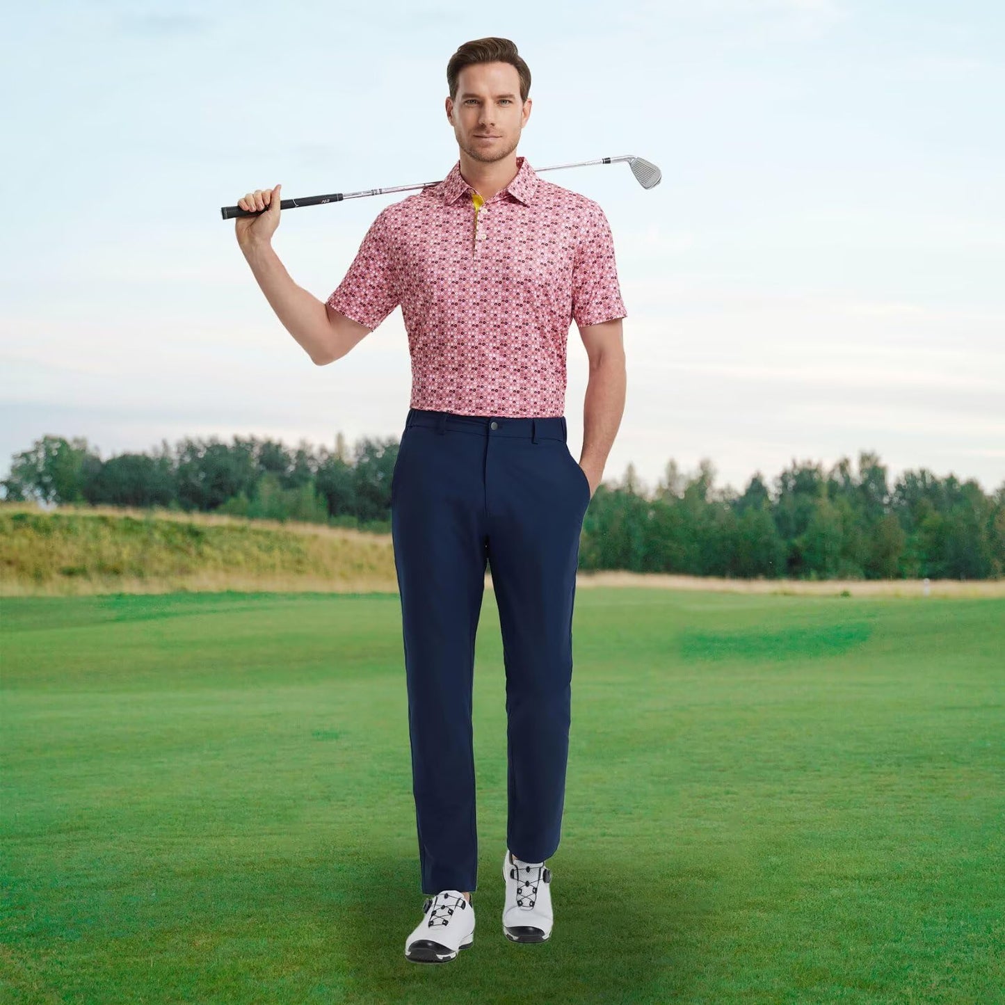 M MAELREG Polo Shirts for Men Quick Dry Fit Short Sleeve Performance Moisture Wicking Print Men’s Golf Shirts
