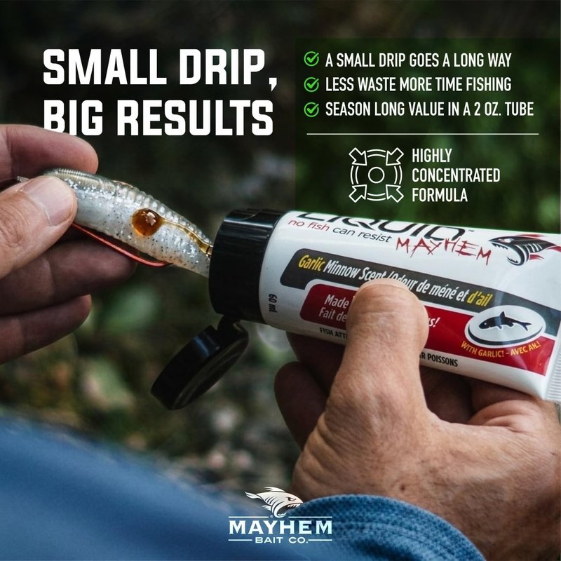 Liquid Mayhem Bass Fish Attractant Gel - Real Anchovy Bait & Aminos | UV-Enhanced 60 ml (2 oz)