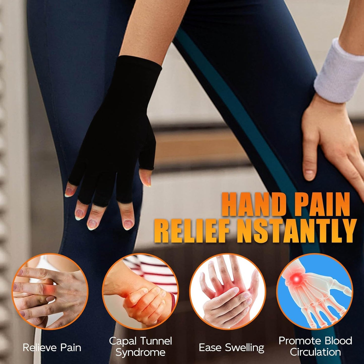 Compression Arthritis Gloves for Men & Women - Fingerless Design for Pain Relief | Carpal Tunnel Support (Medium, Pure Black)