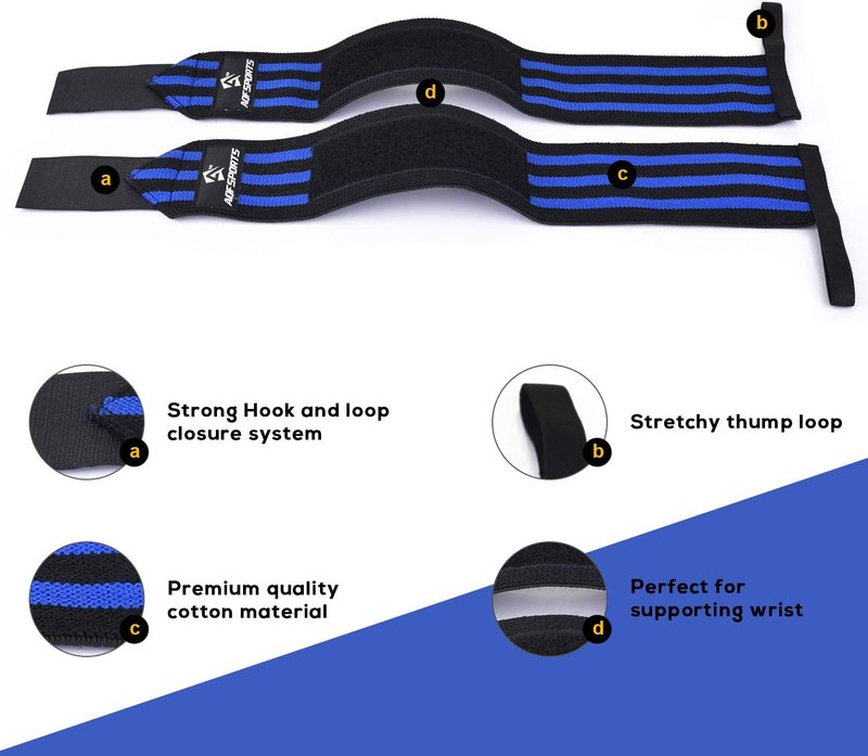 AQF Wrist Wraps - 18" Heavy Duty Weightlifting Wrist Support with Thumb Loop | Ideal for Powerlifting & Bodybuilding (Pair)