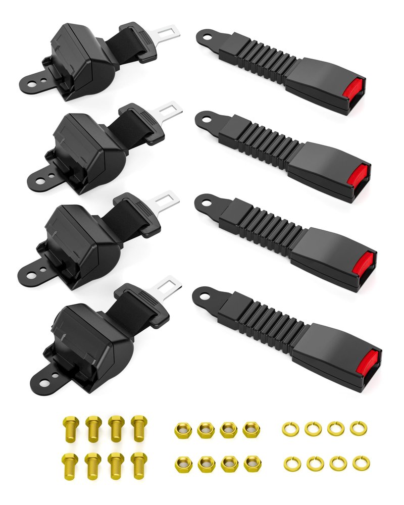 HOWBOW Golf Cart Seat Belts for EZGO Club Car Yamaha, 4Pcs Universal Retractable Seat Belt Kit, Upgrades Seatbelts 4 Passenger TXT RXV DS Precedent Most Golf Carts Front & Rear Seat Without Bracket