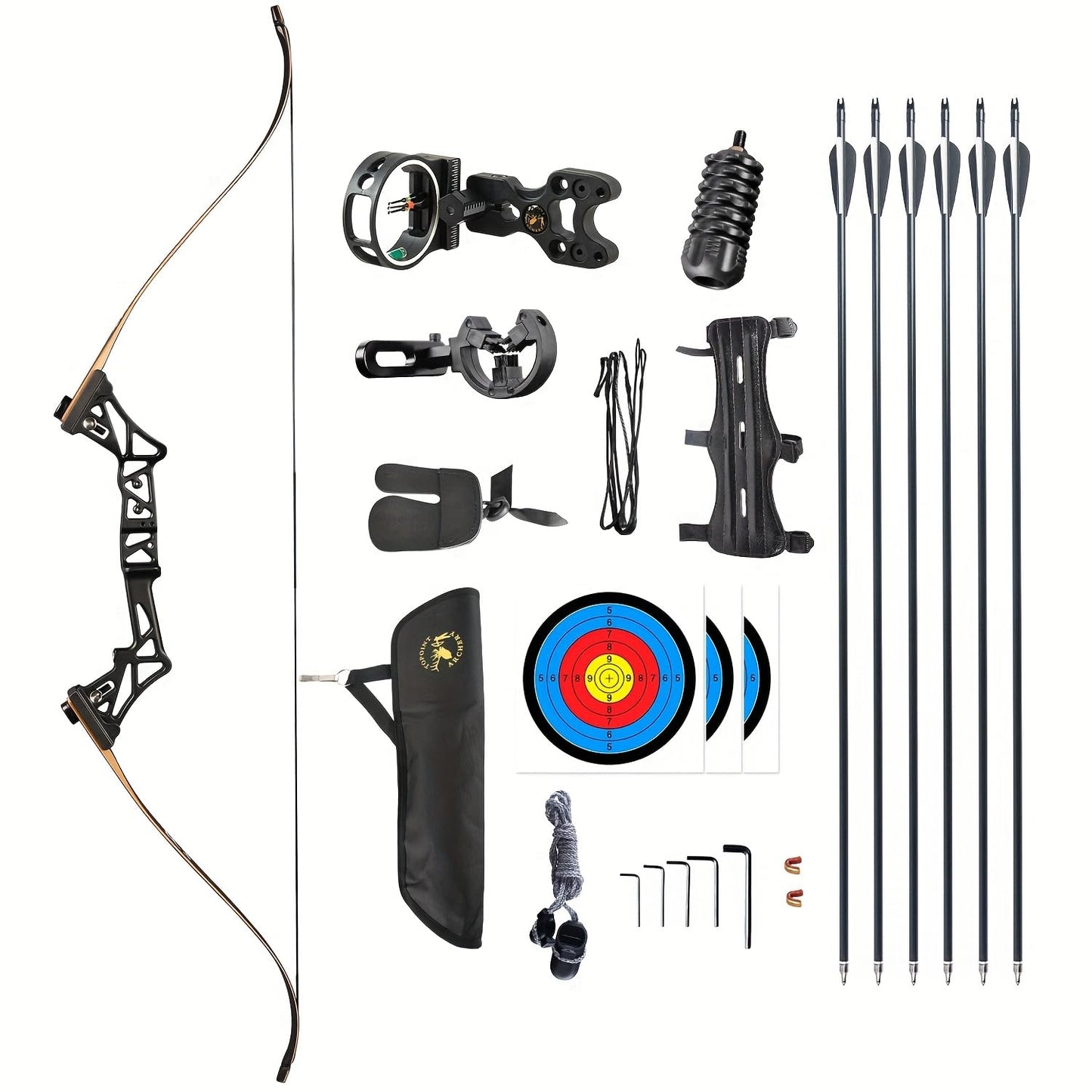TOPOINT ARCHERY R3 Hunting Recurve Bow and Arrows for Adults,Takedown Recurve Bow Package,Ready to Shoot Archery Kit,30lbs,40lbs,50lbs / Black(Black, 50LB)