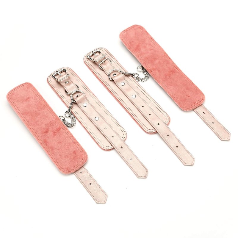 Spreader Bar Set, Stainless Steel Bar Adjustable with 4 Fur Straps Set, Expandable Training Bars Metal Exercise Fitness Home Gym Gear, Workout Bar (Rose Gold+Pink)