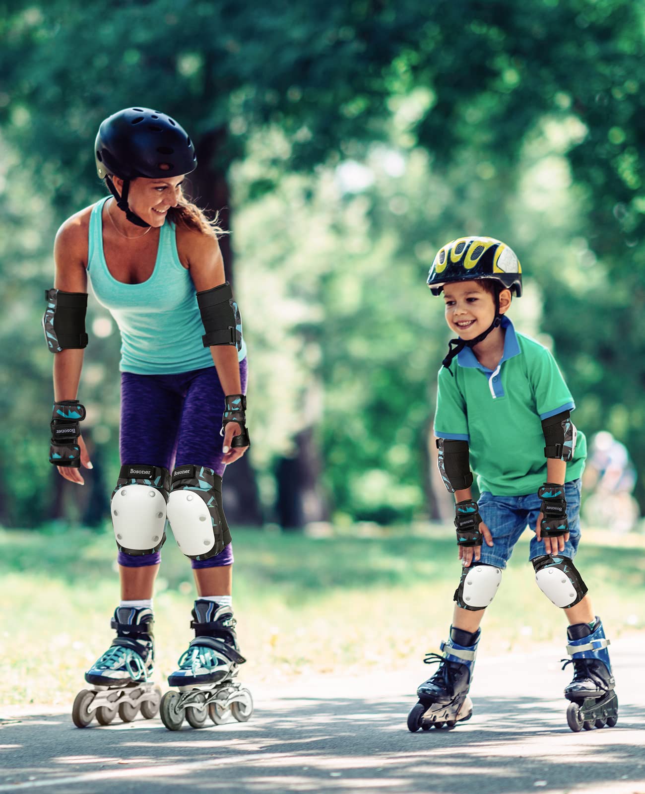BOSONER Adult/Women/Kid Knee Pads Elbow pads Wrist Guard 6 in 1 Protective Gear Set for Skating Skate Skateboarding BMX Bicycle Inline Roller for Men Women Child Kids