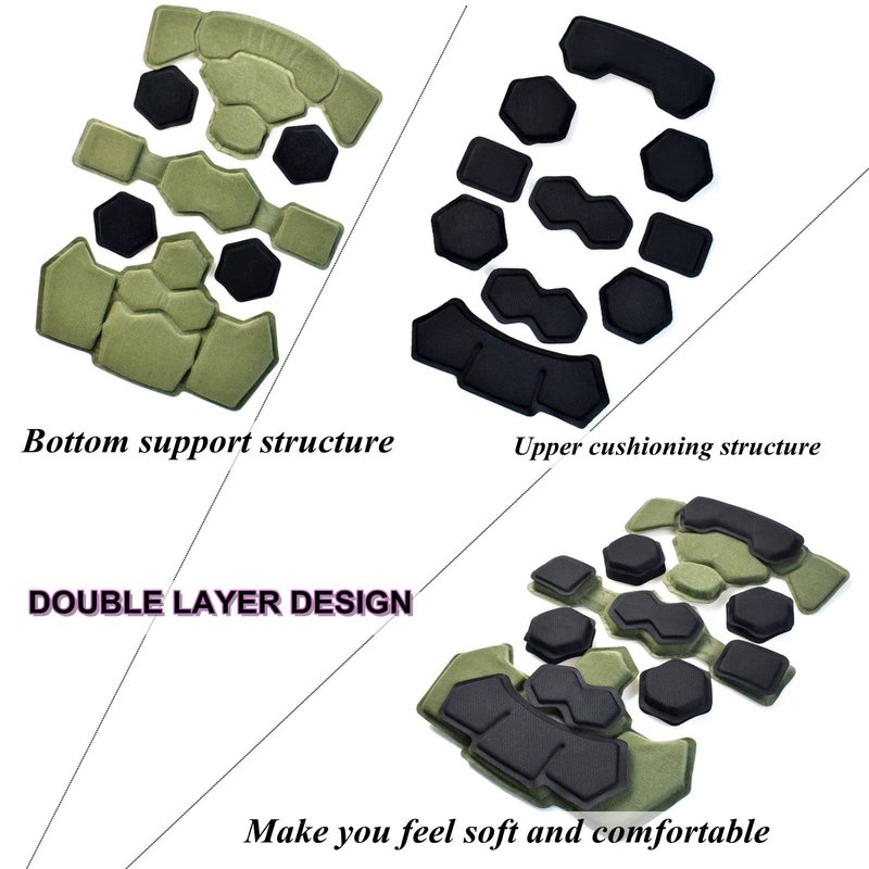 Tactical Fast Helmet Pads Set Military Memory Foam Pad Protective Mat Airsoft Helmet Padding Kit, Universal Replacement Motorcycle Tactical Cushions Mats (Green)