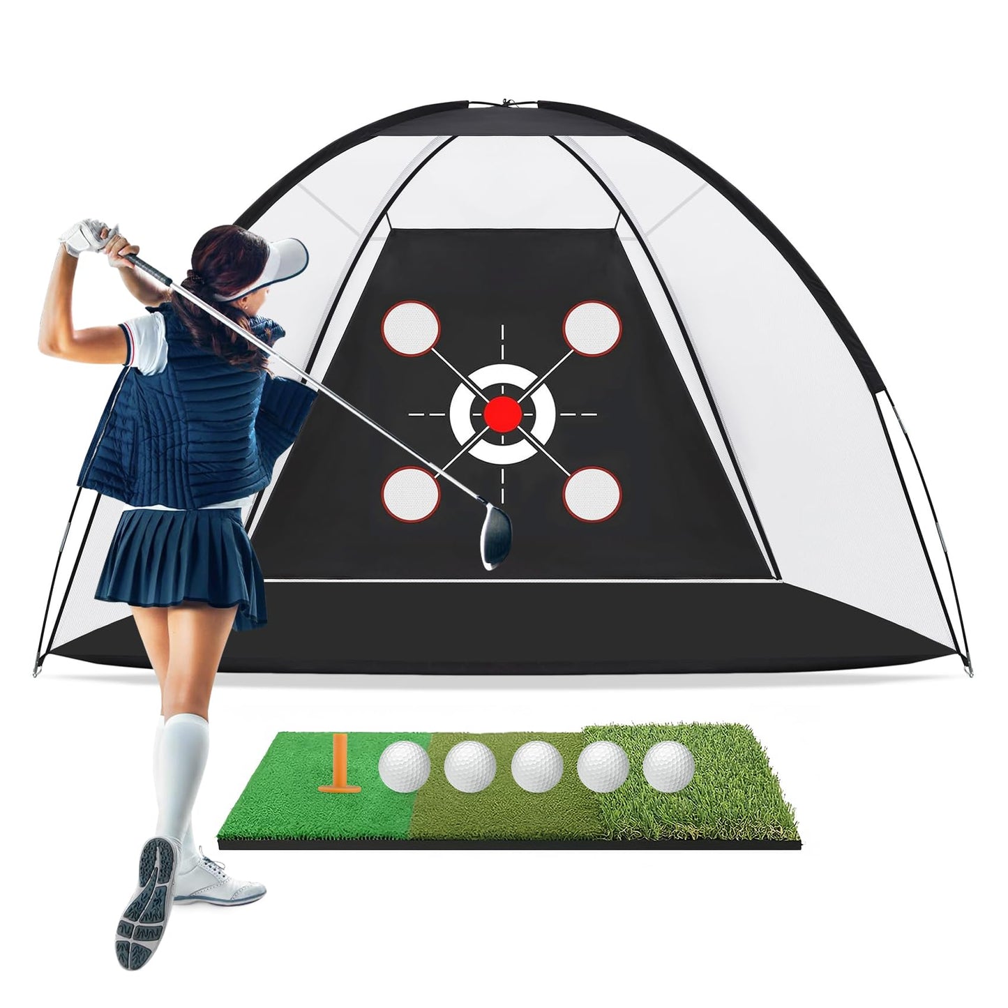 Golf Net,10x7FT with Golf Practice Mat,Hitting Aid Nets for Backyard Driving Chipping Training Swing with Target Outdoor or Indoor–Gifts for Men/Dad/Him