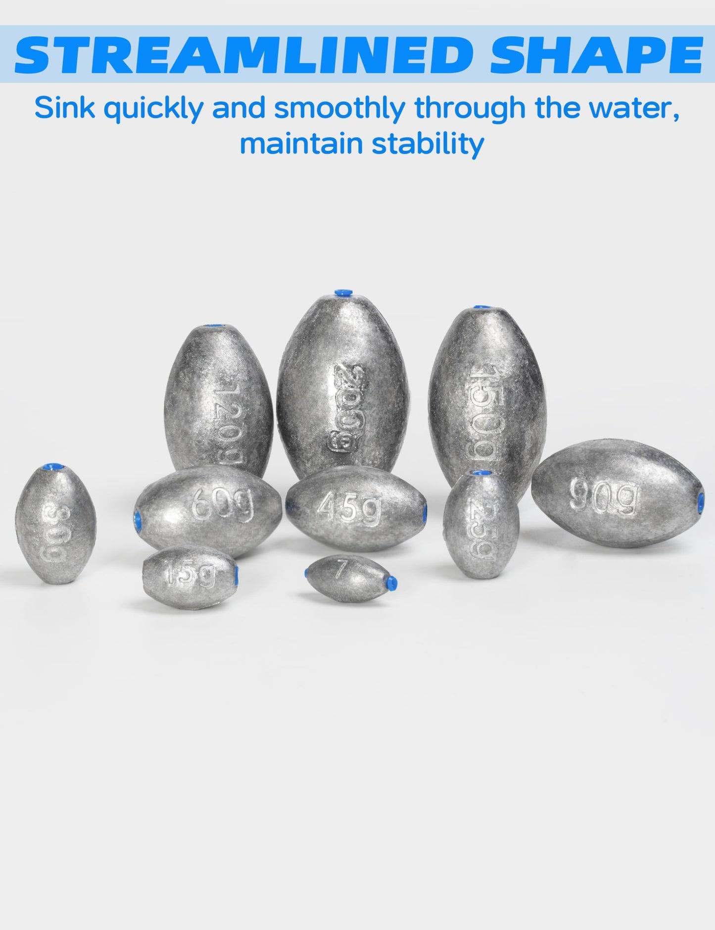 BLUEWING Egg Sinkers Fishing Weights Oval Shaped Fishing Sinkers Lead Fishing Sinker for Saltwater Fishing，1/2 oz, 15pcs