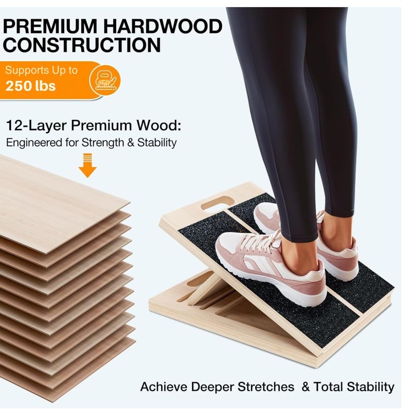 SSHAZ SPOT Professional Wooden Slant Board for Calf Stretching, Portable & 360° Balance Board, Adjustable 5–6 Angle Calf Stretcher with Carry Handle, Non-Slip 300LBS Physical Therapy Board for Knees