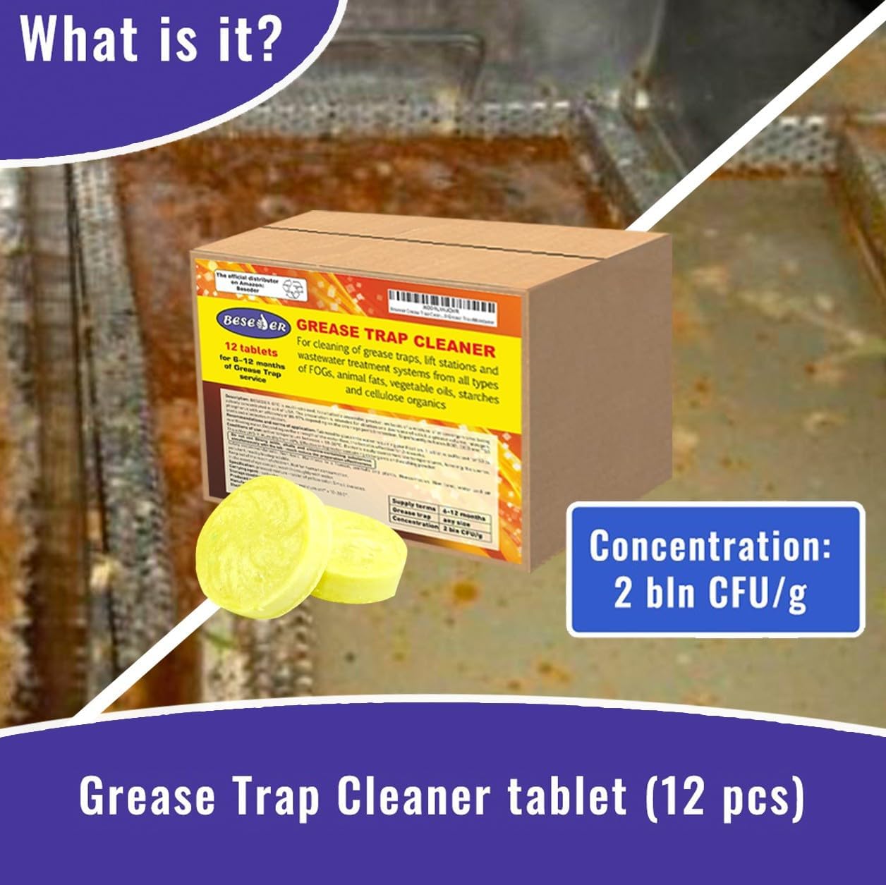Grease Trap Cleaner - Powerful Odor Eliminator for Kitchen & Restaurant Use | 12-Pack