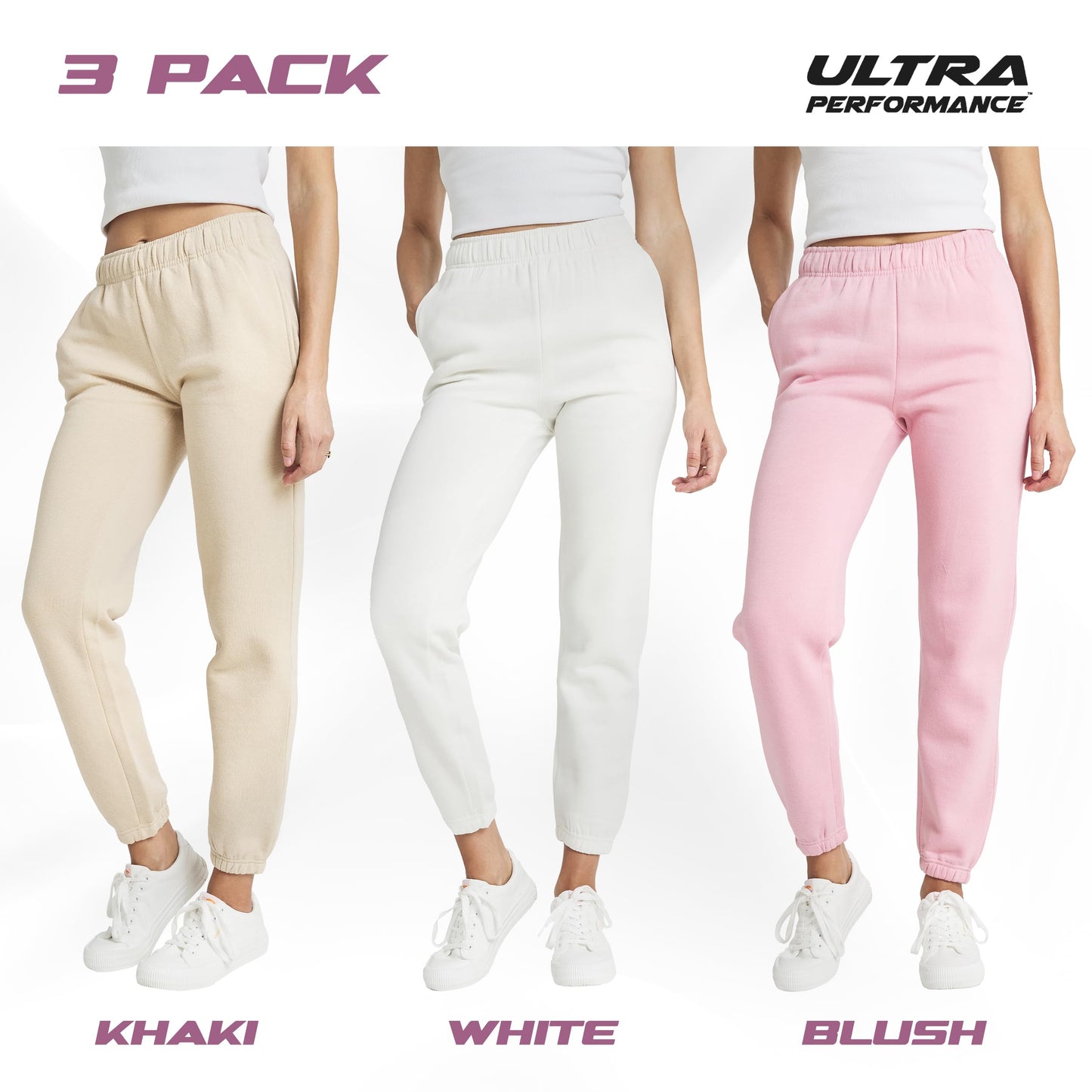 Ultra Performance Womens Sweatpants 3 Pack Cotton Joggers Women's Fleece Sweats Gym & Workout Pants for Women