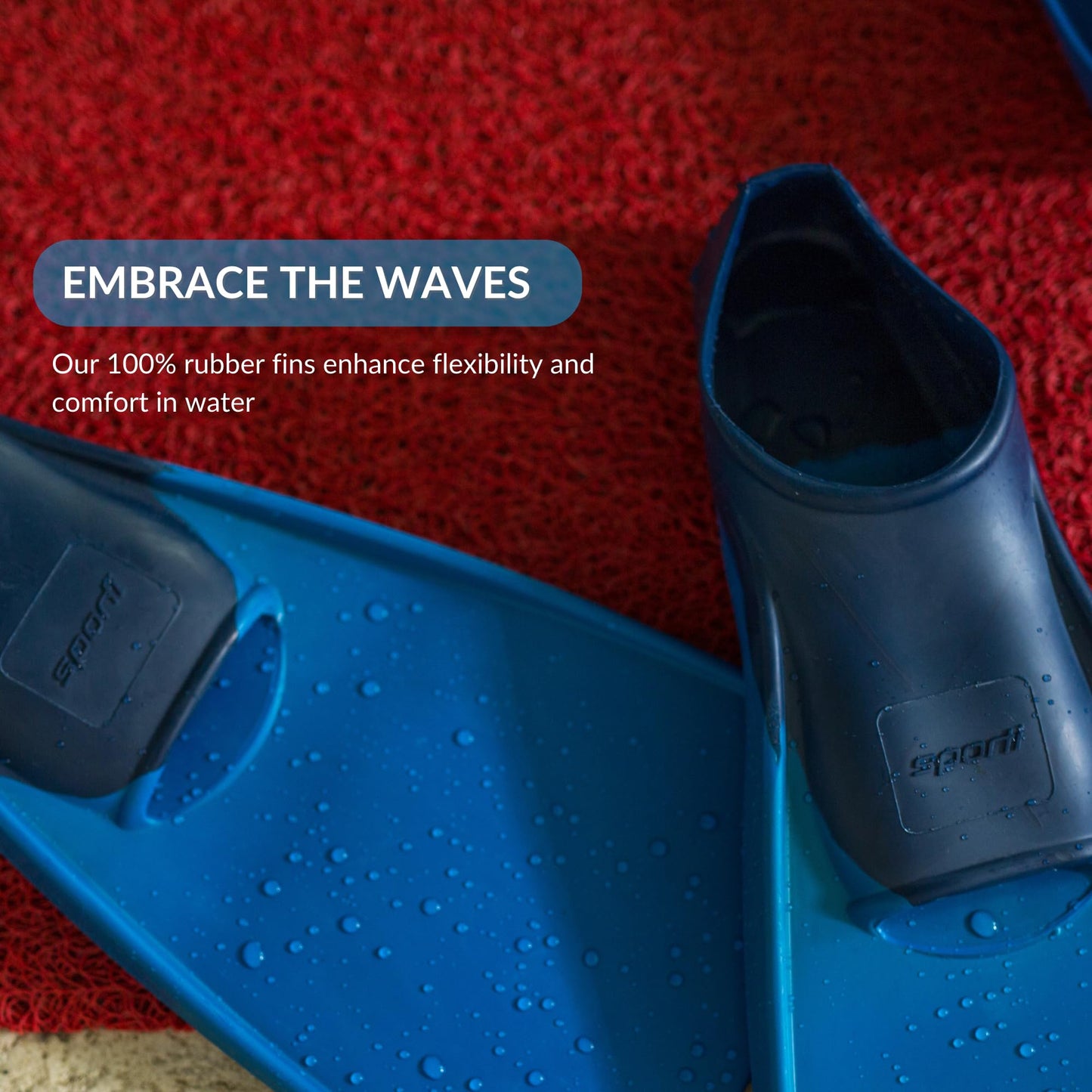 Sporti Adult-Kids Long Swim Fins, Floating Fin for Swimming & Snorkeling, Swim Flippers for Training - NavyBlue - M 8-9 / W 9-10