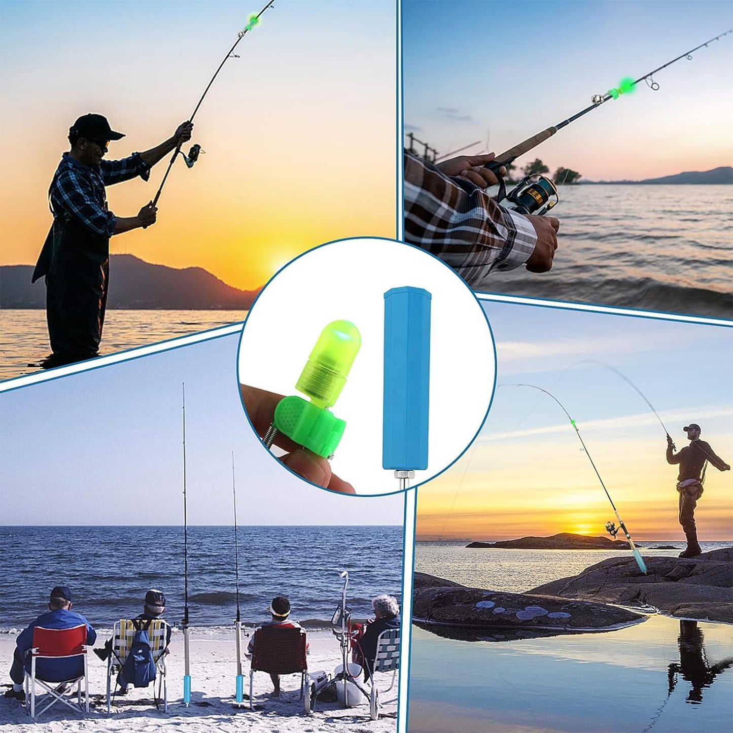 6pack Fishing Rod Holder Ground Support with Bite Alarm Bells, Bungee Cords