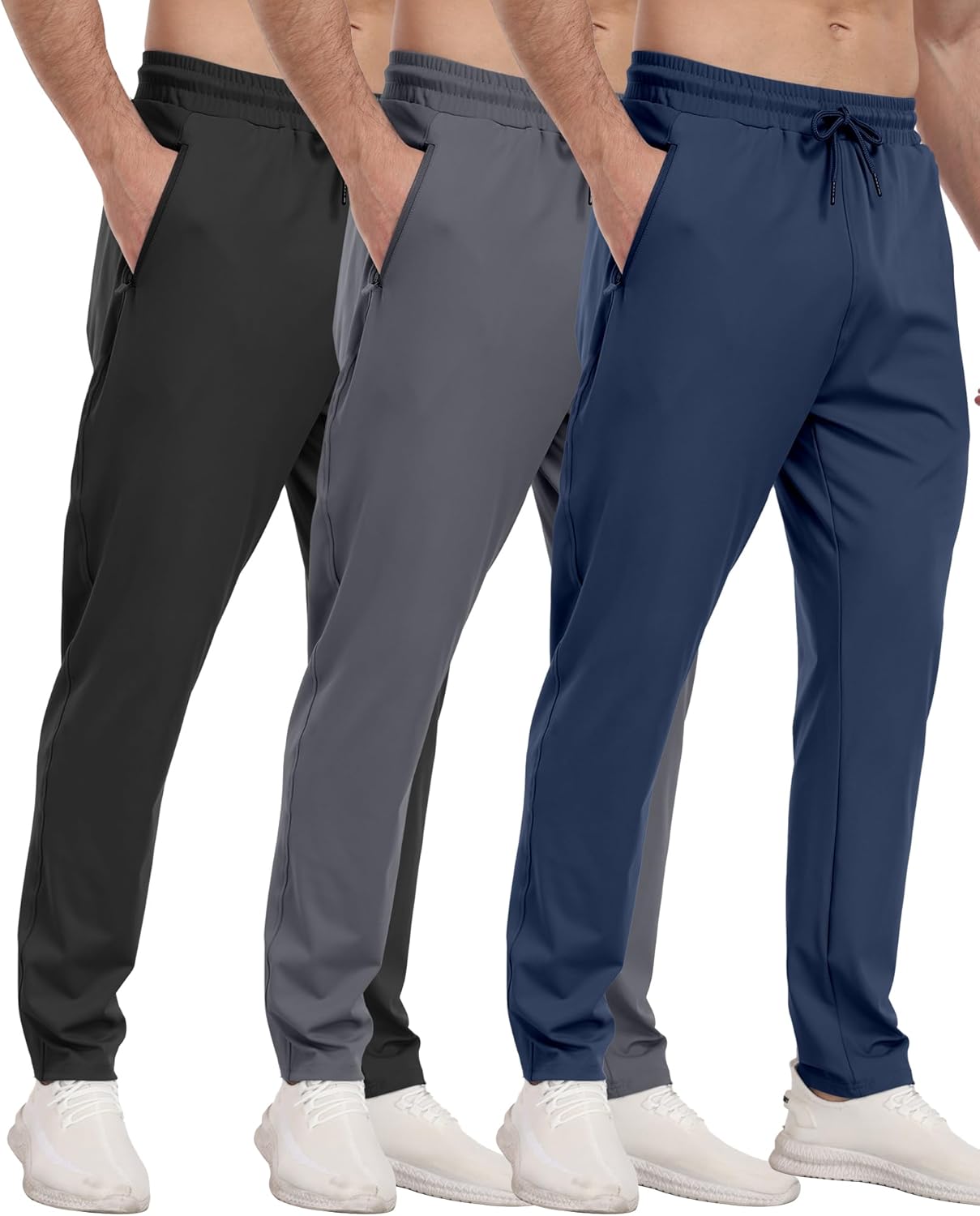 Men's Athletic Sweatpants - 3 Pack with Zipper Pockets | Comfortable Gym Joggers for Running & Workouts