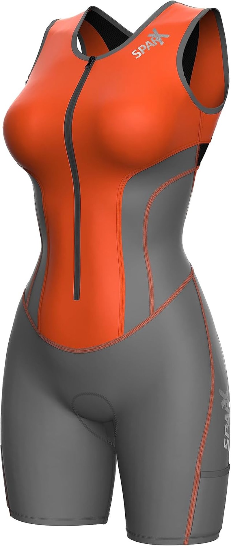 Sparx Women's Triathlon Suit - Tri Short for Racing, Cycling & Swimming | 2XL, Gray/Orange