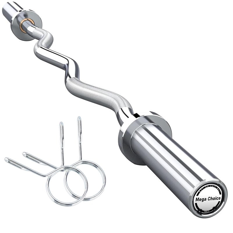 47" Olympic EZ Curl Barbell Bar, 500lb Capacity EZ Curl Bar for Weight Lifting, Biceps, triceps, Back/Leg Muscle Group exercise,Chrome Curling Bar Fit 2” Standard Weights - 2 Spring Collars