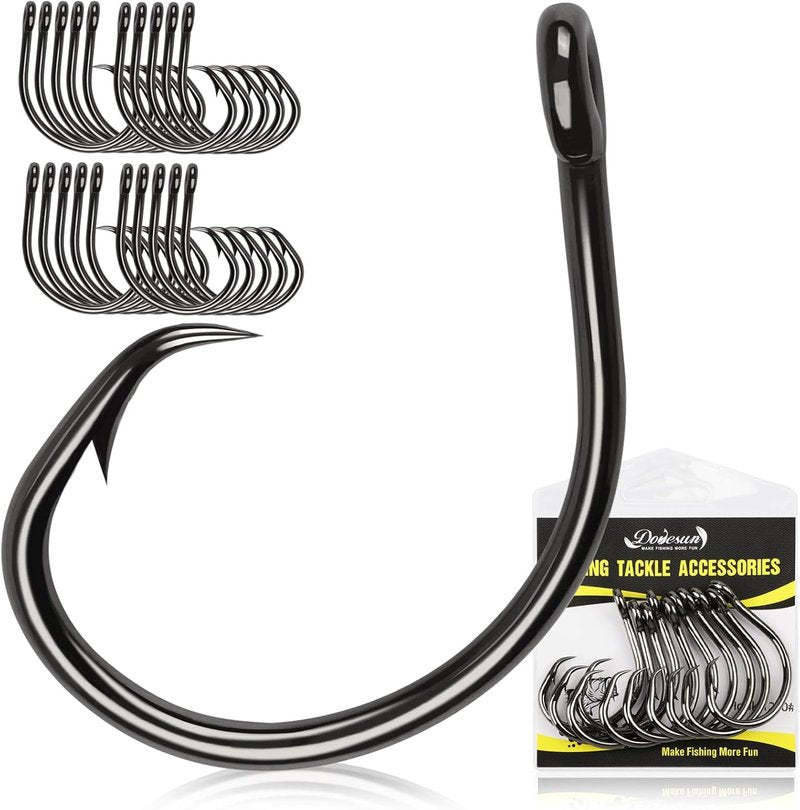 Circle Fishing Hooks - 20-25 Pcs 3X Strong Saltwater Hooks for Catfish, Striper, Bass | Sizes 3/0-12/0