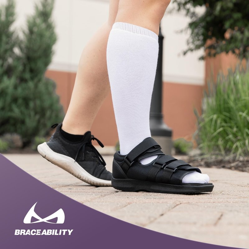 BraceAbility Walking Boot Sock Liners – (1 Pair) Replacement Medical Tube Socks for Under Orthopedic, Air CAM Walkers, Fracture Boots, and Surgical Foot Cast Shoes for Men or Women (Tall White)