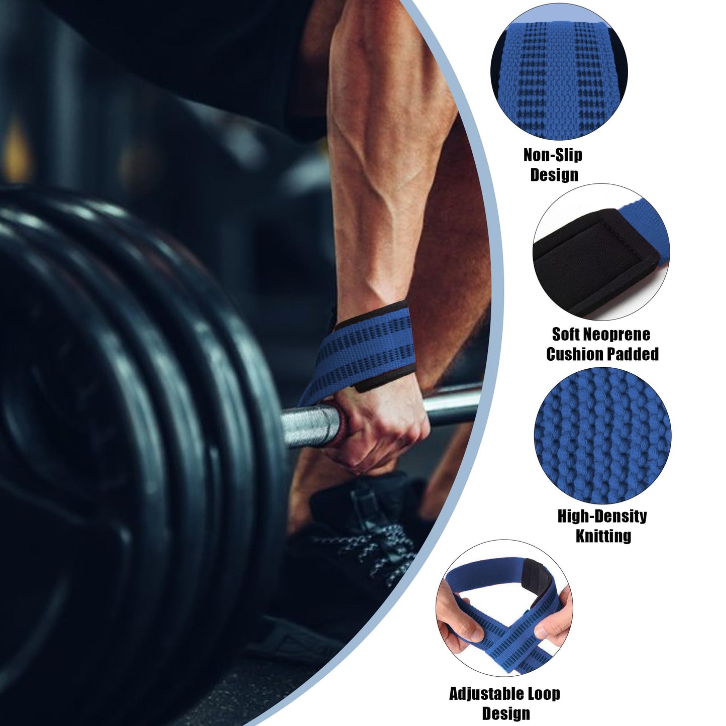 4 Pack Lifting Wrist Straps for Weightlifting, Lifting Straps for Gym Strength Training,Deadlifts,Workout, Men & Women Neoprene-padded Wrist Cushion Cotton Lift Straps with Anti-Skid Silicone -Blue