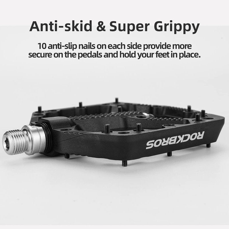 ROCKBROS Mountain Bike Pedals Flat MTB Pedals Nylon Fiber Bicycle Platform Pedals for Road Mountain BMX MTB Bikes Black