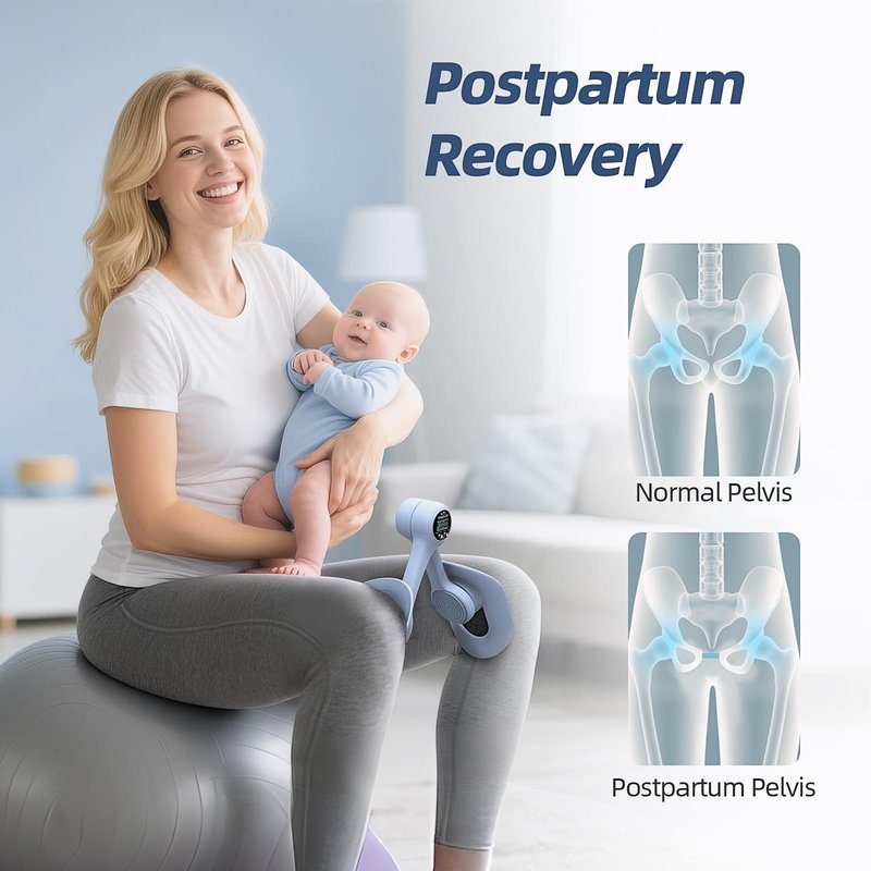 Lqyom Thigh Trainer with Display Counter, 360° Pelvic Floor Trainer, Inner Thigh Exerciser for Women, Hip and Leg Workout Device for Postpartum Recovery Home Gym Fitness Equipment,Blue