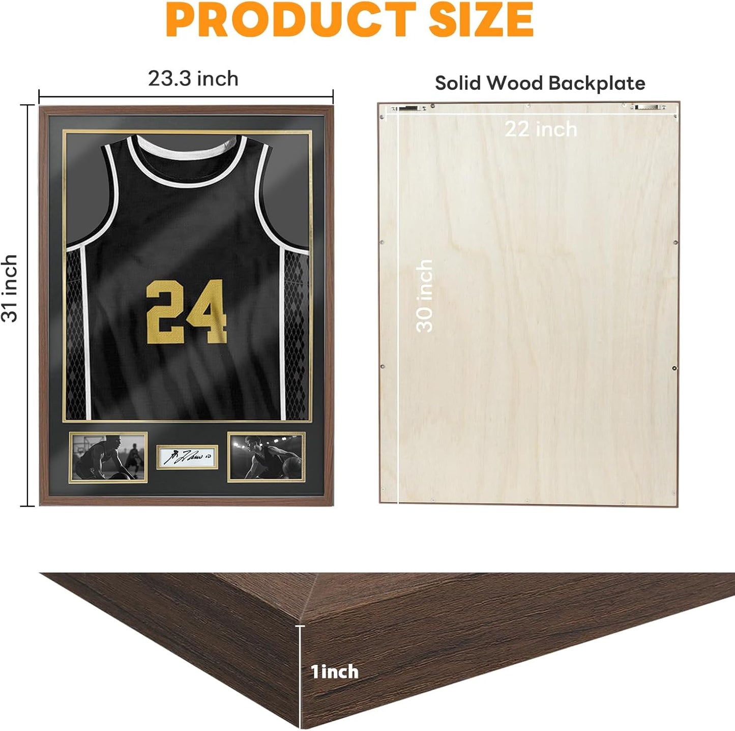 Jersey Frame Display Case - Large Shadow Box with 98% UV Protection Acrylic | Rustic Brown for Baseball, Basketball, Hockey Uniforms