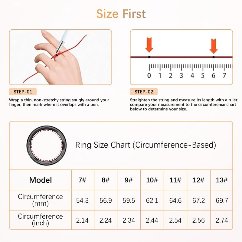 Fit Ring, Smart Health Rings for Women Men with Heart Rate,Blood Oxygen,HRV,Stress Level, Sleep Monitor, Step Tracker, No Subscription Fee, IP68 Waterproof Smart Ring for iphone &Android (Black, 7#)