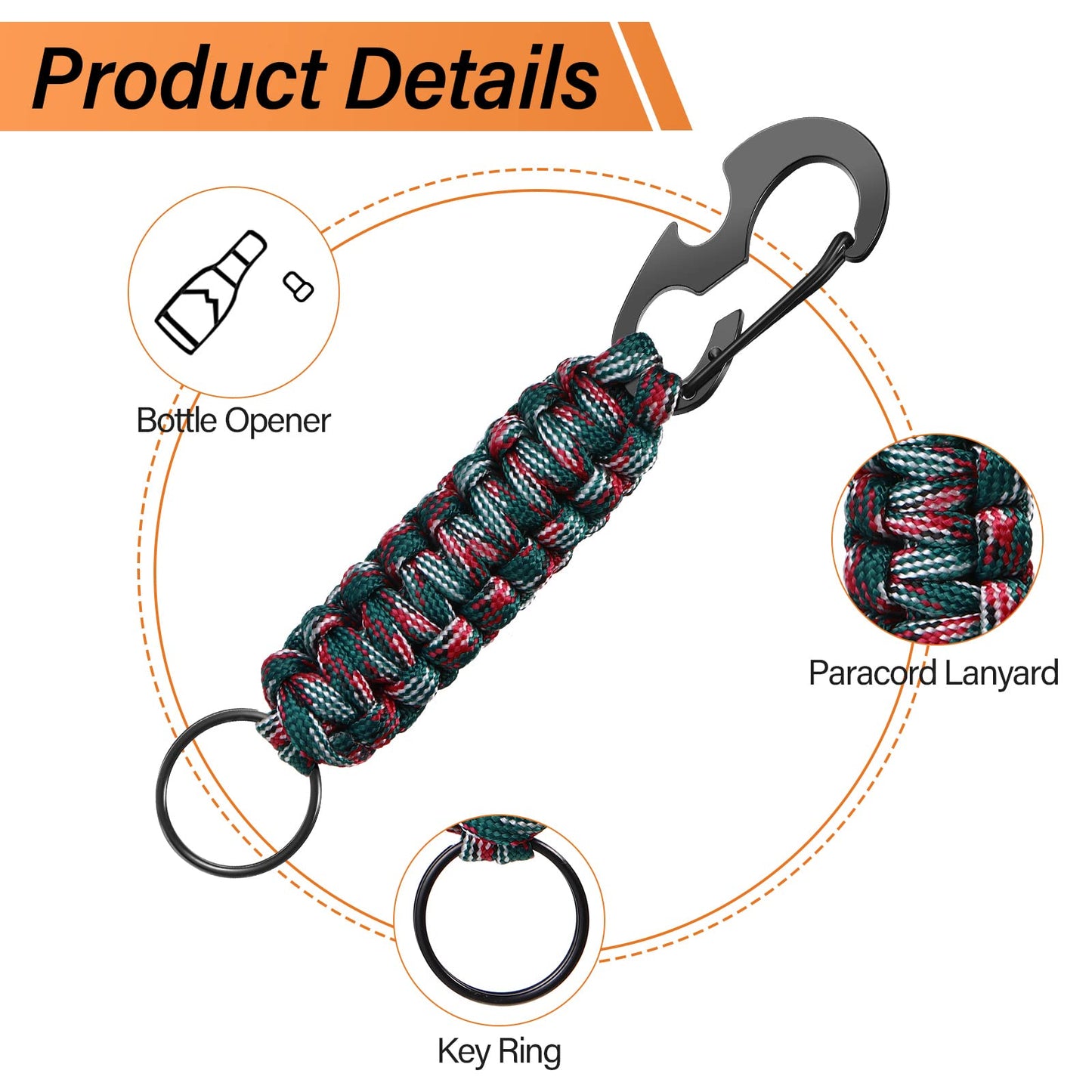 MTLEE 10 Pcs Paracord Keychain Lanyard Military Braided Keychain Tactical Rope Bottle Opener Heavy Duty Hook for Outdoor Survival Camping Hiking