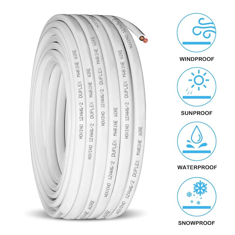 12 AWG Duplex Marine Wire - 100ft Tinned Copper Heavy Duty Electrical Cable for Boat, RV, Trailer