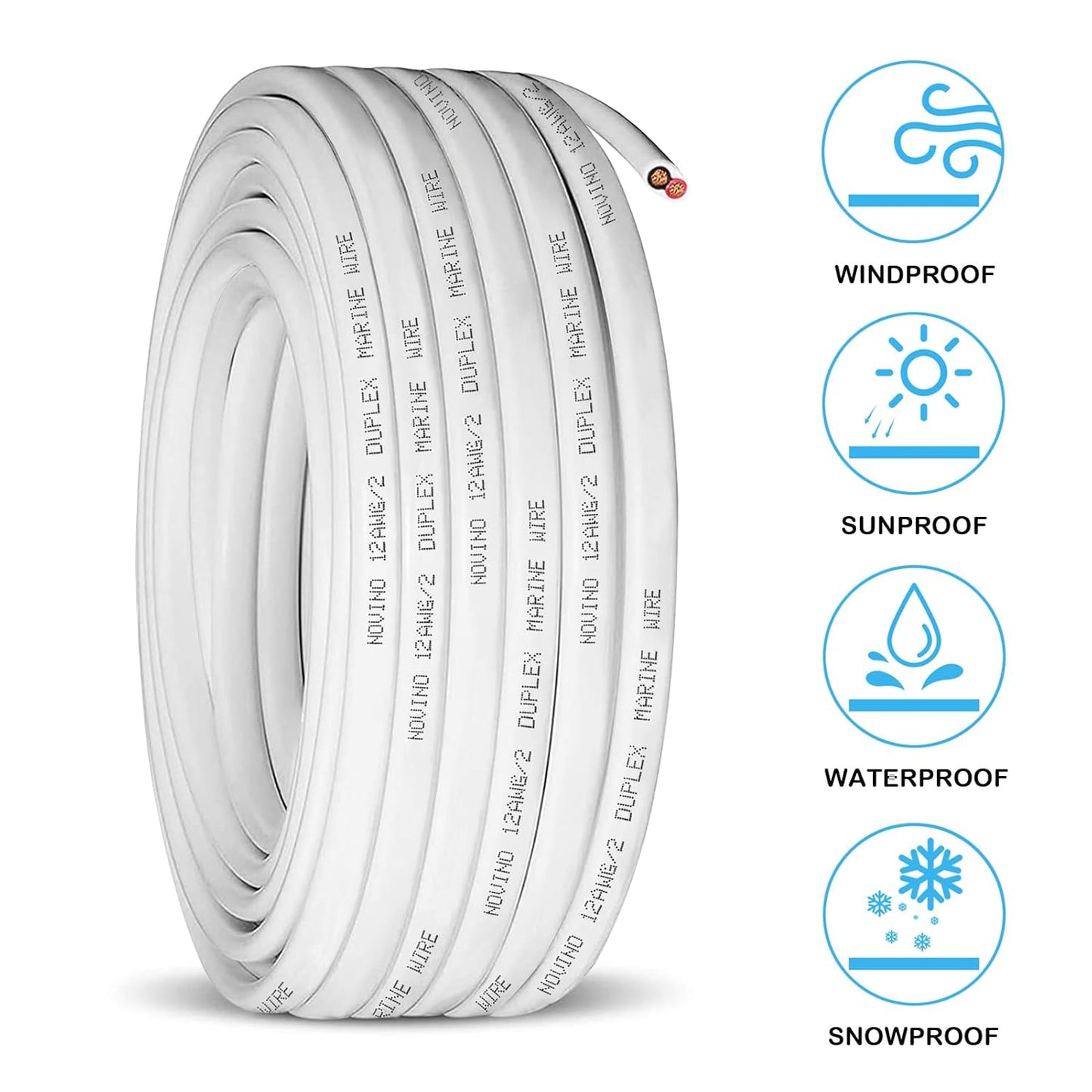 12 AWG Duplex Marine Grade Wire - 30ft Tinned Copper Electrical Cable for Boats, RVs & Trailers