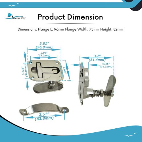 MARINE CITY 316 Grade Stainless Steel Boat Cam Latch Marine Grade T-Handle 3-13/16 x 3 Inches for Fishing Boats – Yachts – Marines – Ships (Pack of 1)