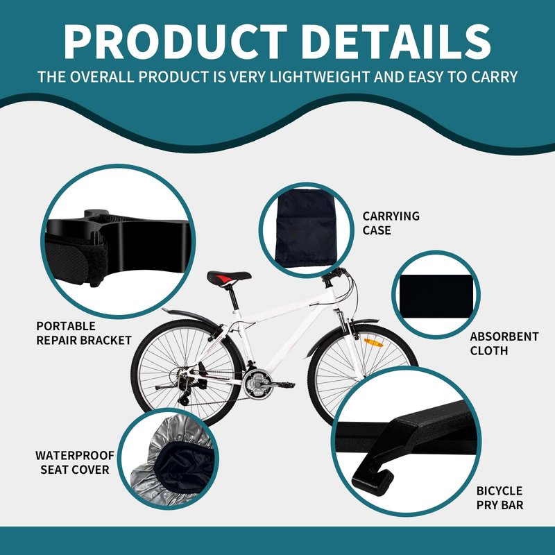 MOOYIYAN Portable Repair Stand,For Bicycles,eBikes,Compatible w All Electric Bikeswith Maintenance Bracket,Pry Bar,Cushion Cover, Black,Carrying Case,Absorbent Cloth,Waterproof Seat Cover