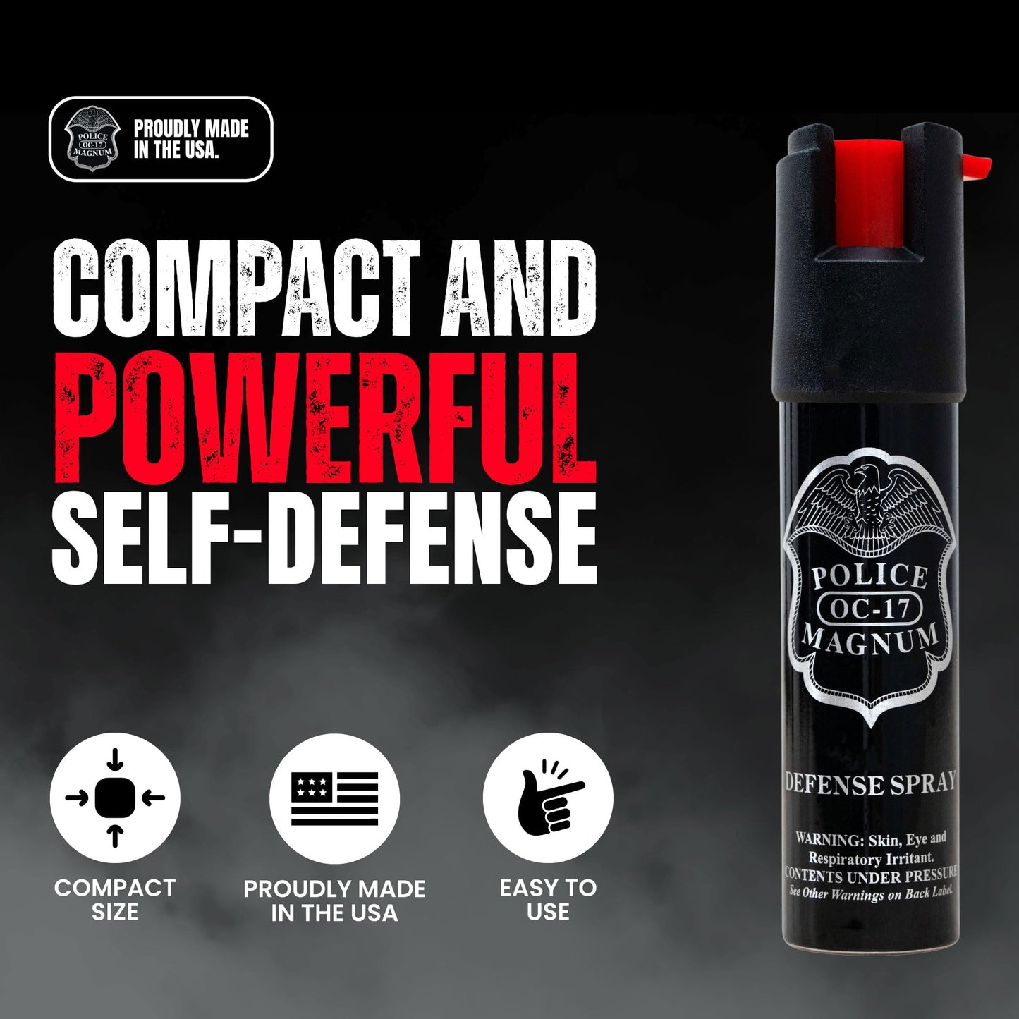 Police Magnum Compact Pepper Spray Self Defense- Tactical Maximum Heat Strength OC- Small Discreet Carry Canister- Made in The USA- 5 Pack 3/4oz TL