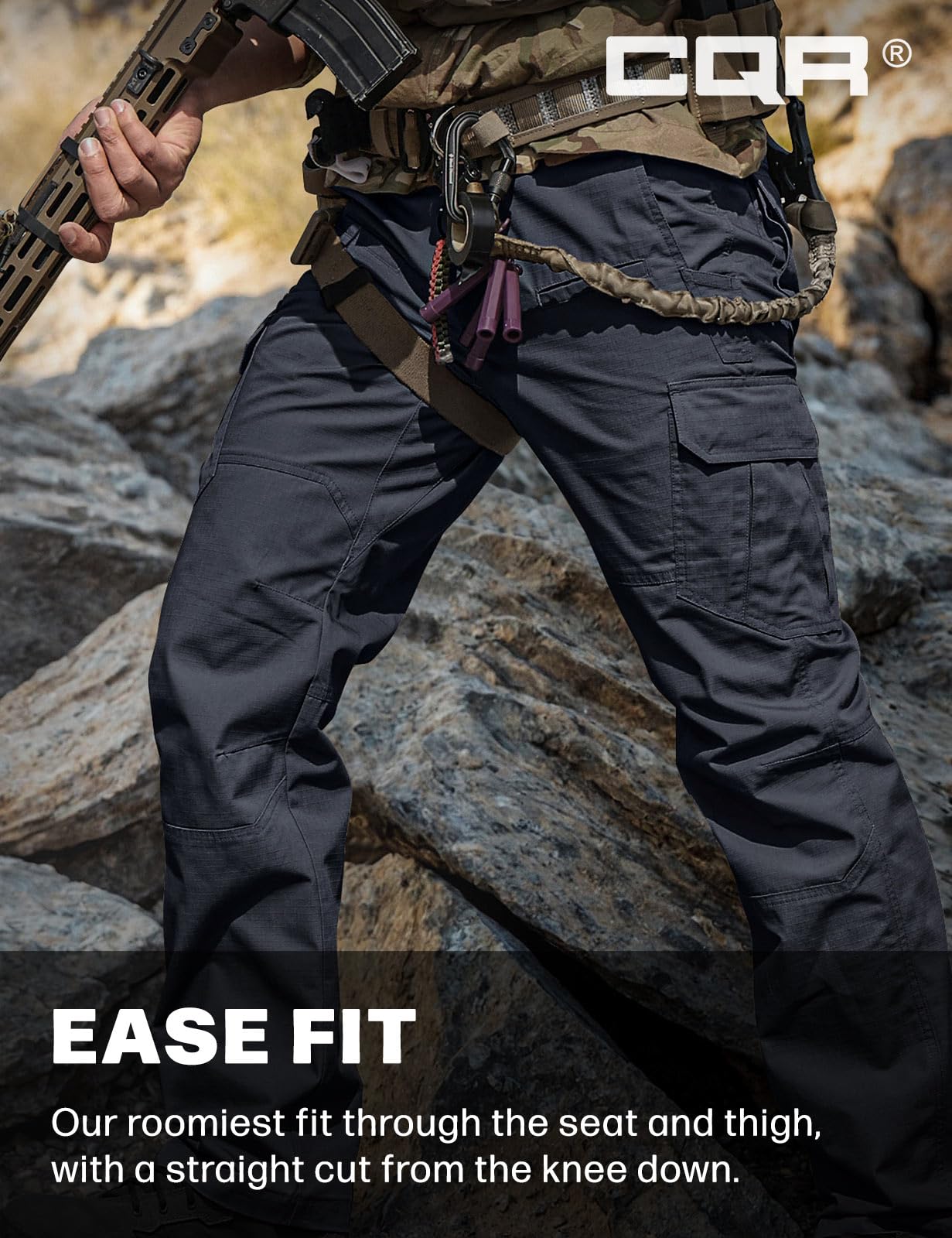 CQR Men's Tactical Pants, Water Resistant Ripstop Cargo Pants, Lightweight EDC Work Hiking Pants, Outdoor Apparel, Raider Police Navy, 34W x 32L