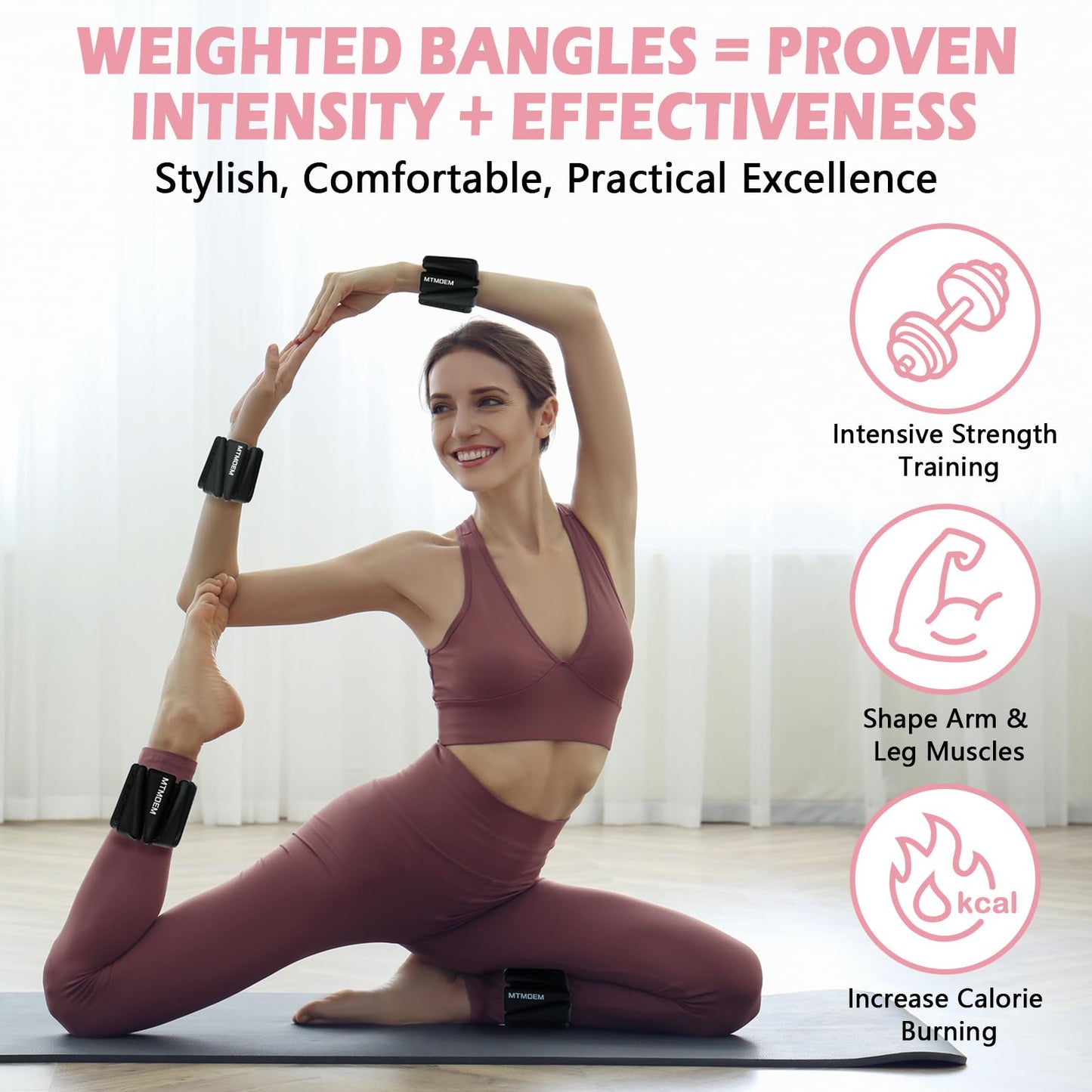 Wrist Ankle Weights for Women Men, Adjustable Silicone Weighted Bangles 2 Lbs Each, Wrist Weights Perfect for Walking, Pilates, Yoga, Barre, Pool, Exercises,Strength Training and Gym (Set of 2)
