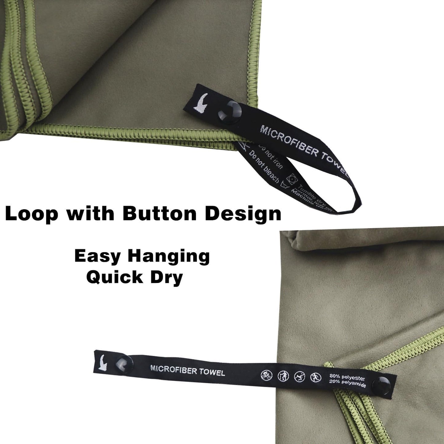 Microfiber Travel Towel - Quick Drying & Super Absorbent | Lightweight Compact Beach Towel 16x32 (Army Green)
