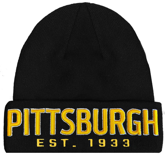 CLORPEAK Pittsburgh Embroidery Classic Cuff Beanie Hat Cuffed Winter Hat Knit Toque Skull Cap - Black OneSize