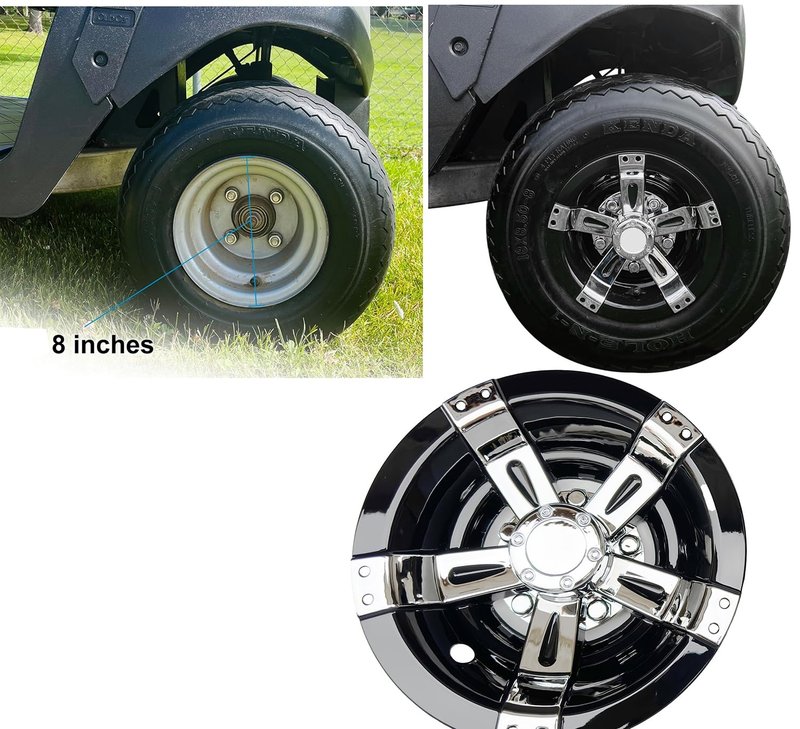 Golf Cart 8" Wheel Covers Hub Caps W/Chrome Spokes for EZGO Cub Car Yamaha Golf Cart Package(Set of 4pcs