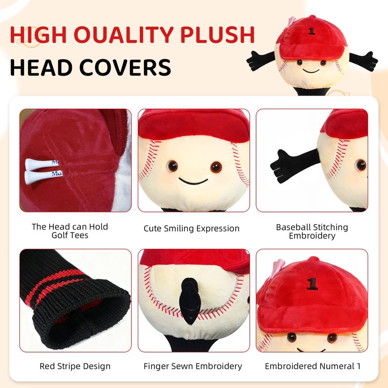 Funny Baseball Golf Driver Headcover Plush Cartoon Animal Golf Club Head Covers Golf Club Covers Driver Cover Fits 460cc Driver Head