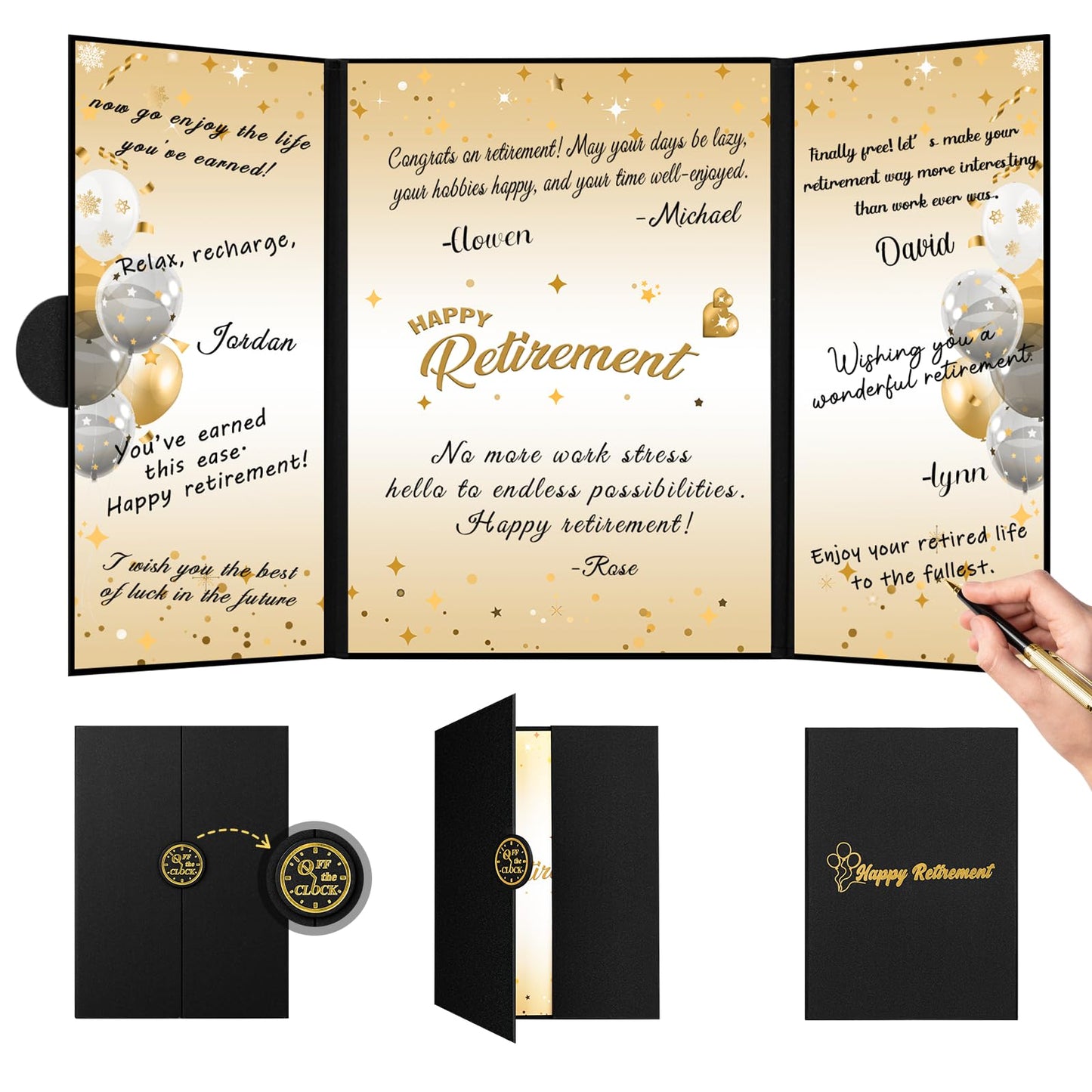 Retirement Party Decorations Black Gold Retirement Alternative Signature Guest Book to Sign, Large Retird Card for Men Women, Happy Retirement Gifts Signing Card Board for Farewell Party Supplies