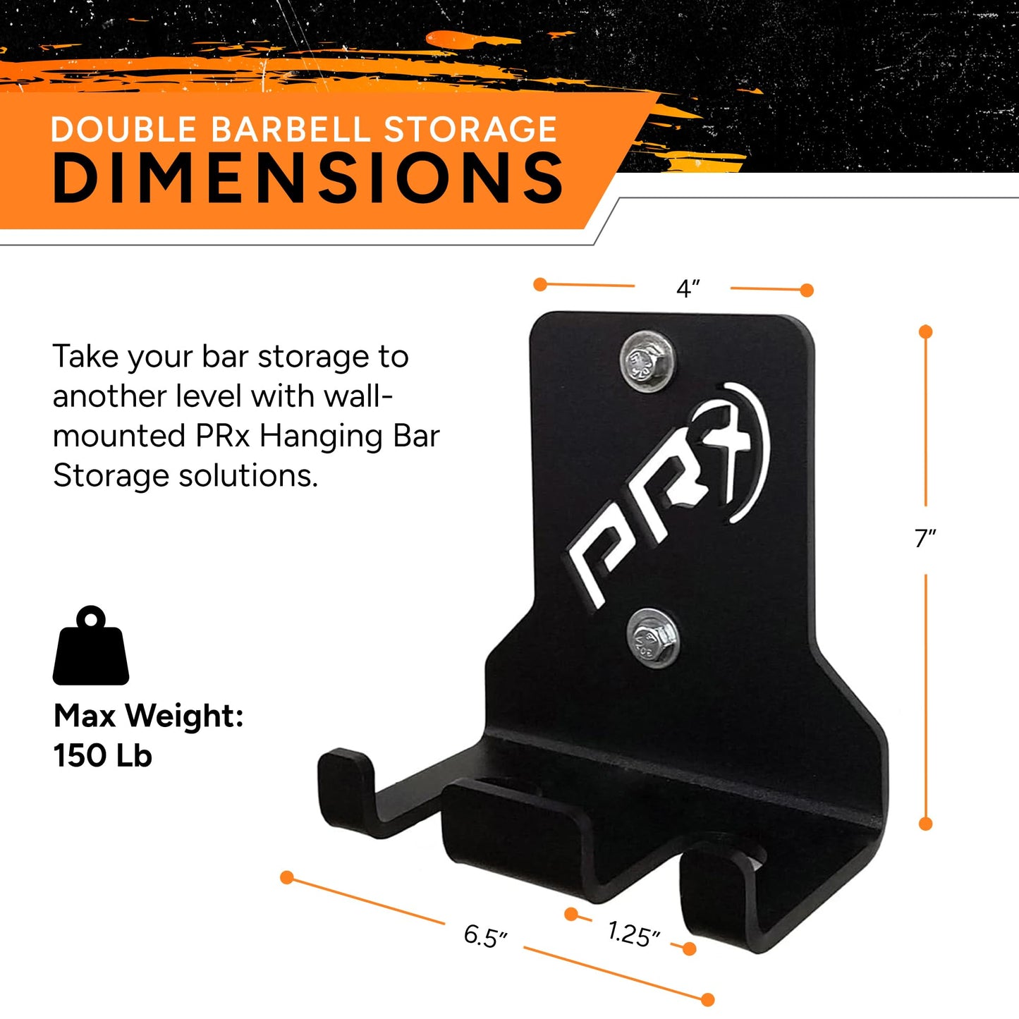 PRx Performance Wall-Mounted Barbell Storage Rack - Space-Saving 2-Bar Holder for Home & Commercial Gym, American-Made, Durable Fitness Equipment, Ideal for Workout and Garage Gym Accessory, Black