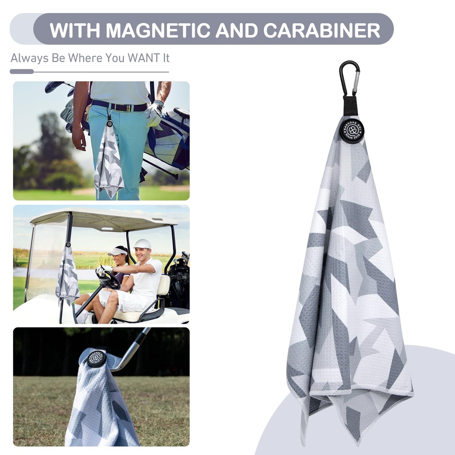Magnetic Golf Towel for Men Women Golfer - Microfiber Golf Towel Magnet with Waffle Texture - Strengthen Magnet Golf Towels for Strong Hold to Metal Objects (5.Grey Camo)