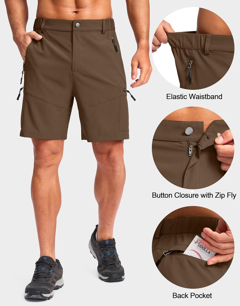 Men's Hiking Cargo Shorts - Lightweight Outdoor Shorts with 5 Zipper Pockets | 9"/7"/11" Sizes