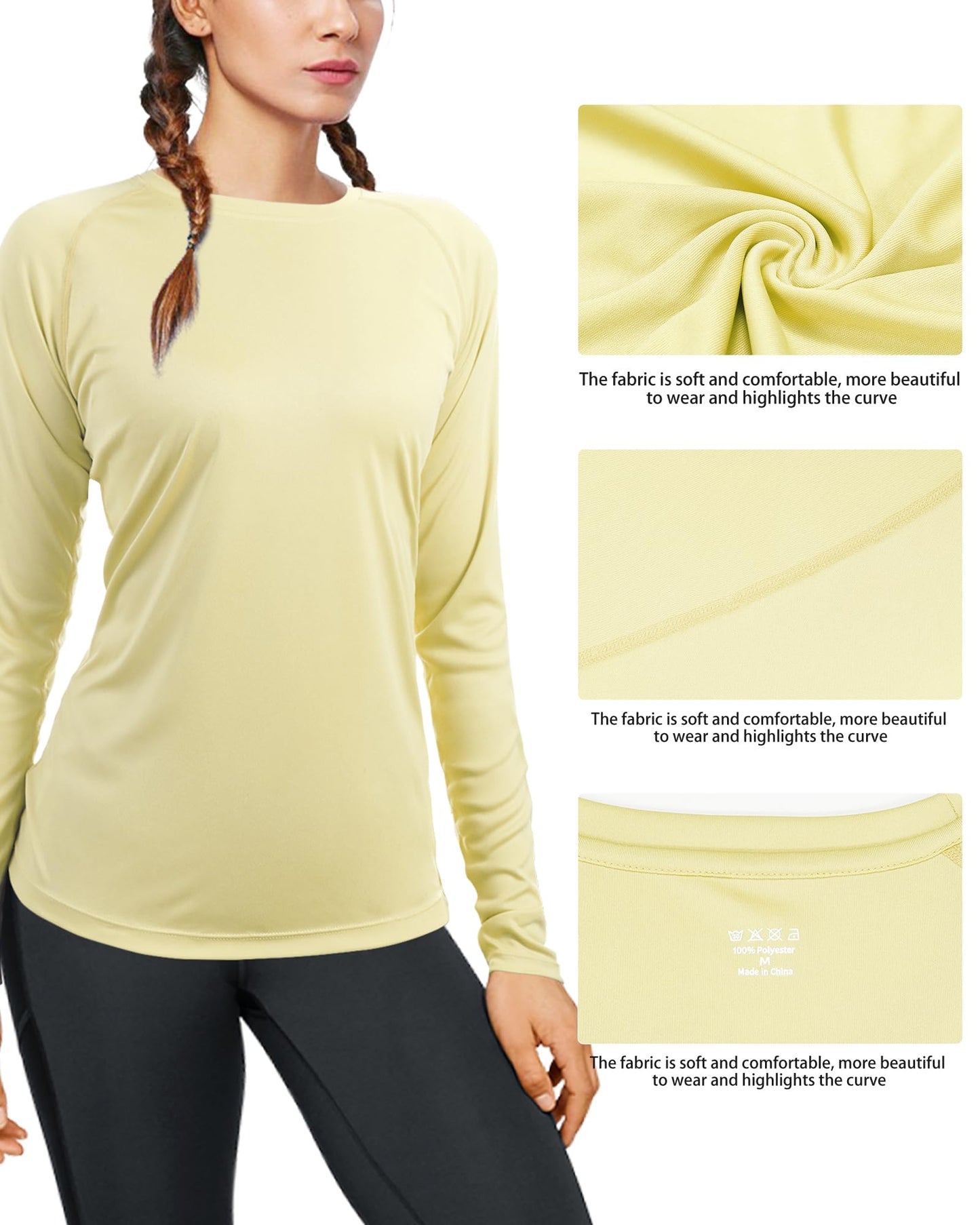 isnowood Womens Long Sleeve Rash Guard, UV UPF 50+ Sun Protection Shirts, Quick Dry Lightweight Tops for Swimming Workout Hiking Running Bright Yellow