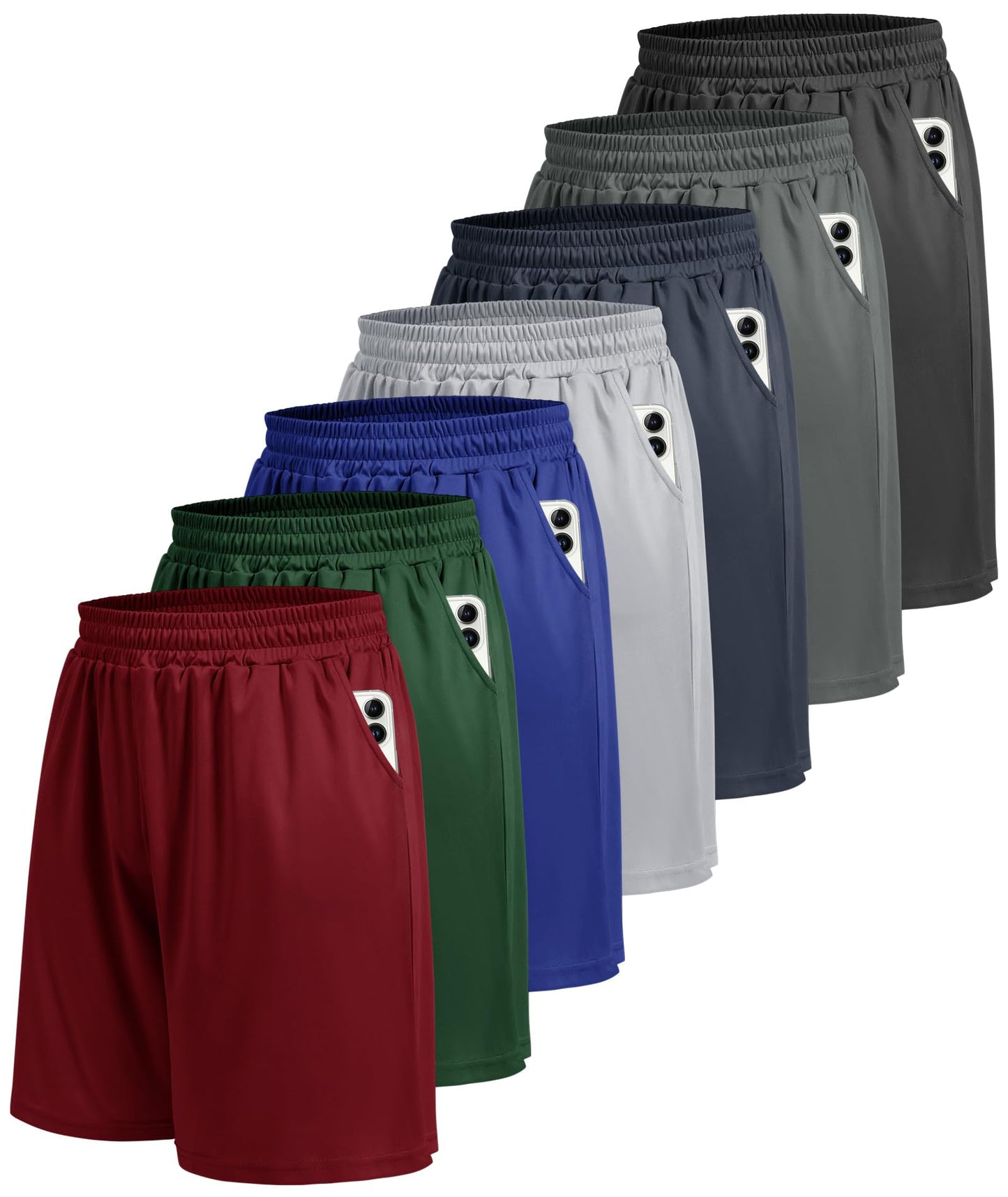 BOOJO 7 Pack Athletic Gym Mens Shorts - Workout Black Quick Dry Basketball Shorts with Pockets for Running Casual Activewear