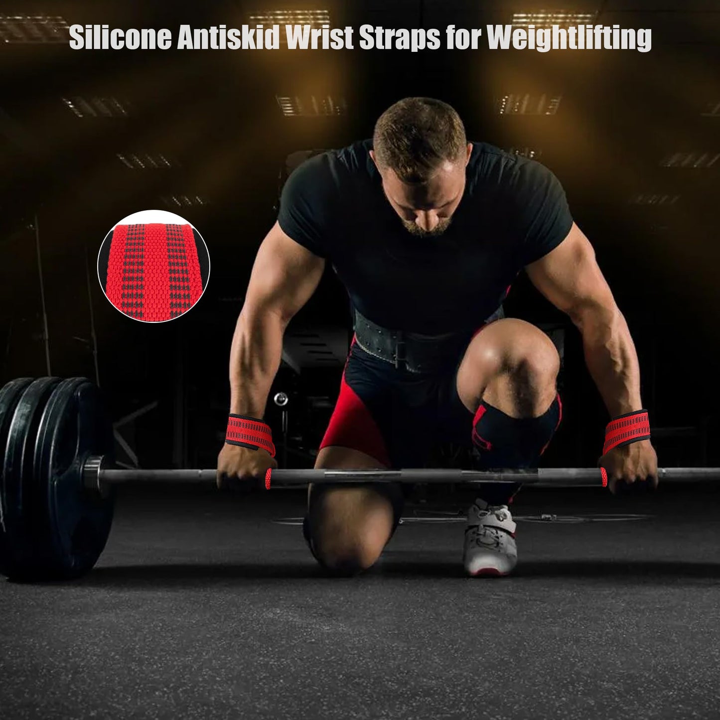 4 Pack Lifting Wrist Straps for Weightlifting, Lifting Straps for Gym Strength Training,Deadlifts,Workout, Men & Women Neoprene-padded Wrist Cushion Cotton Lift Straps with Anti-Skid Silicone -Red