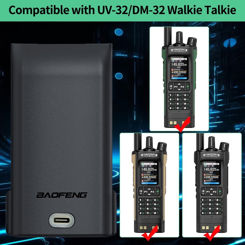 BAOFENG DM32 UV-32 Radio Battery 2500mAh USB-C Charging Rechargeable Battery Compatible with BAOFENG DM-32UV UV32 Walkie Talkie High Capacity Battery with Type-C Charging Cable,1Pack